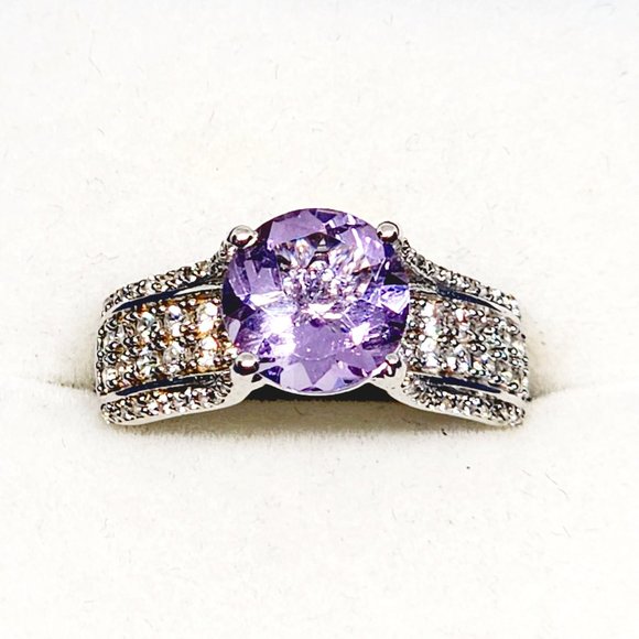 AAA Rose De France Amethyst & Zircon bridge ring in Plat/925SS 3.25 tcw size 8 - Picture 1 of 6